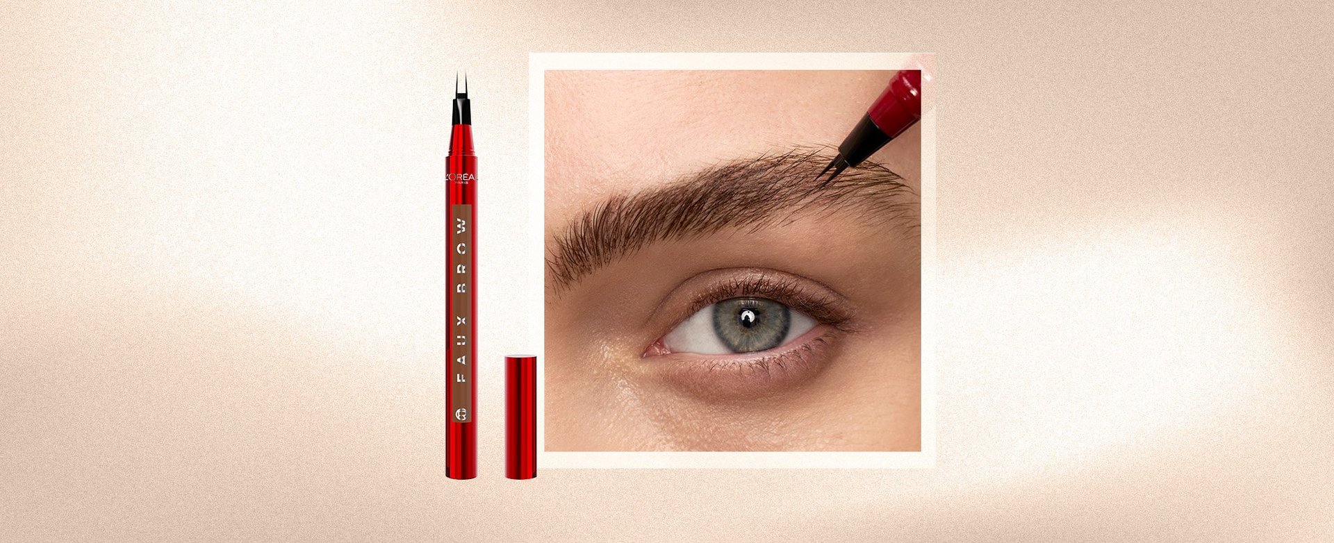 Close-up of Faux Brow eyebrow pen being used to create fuller, bushy eyebrows