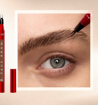 Close-up of Faux Brow eyebrow pen being used to create fuller, bushy eyebrows