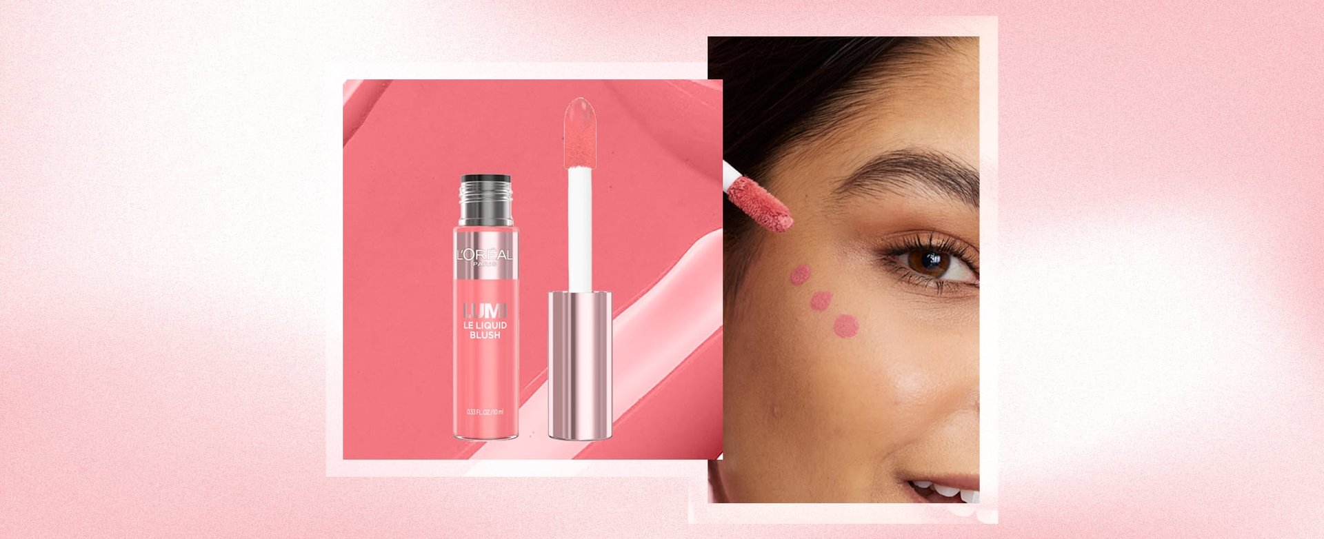 Model showing how to apply liquid blush using L’Oréal Lumi Le Liquid Blush