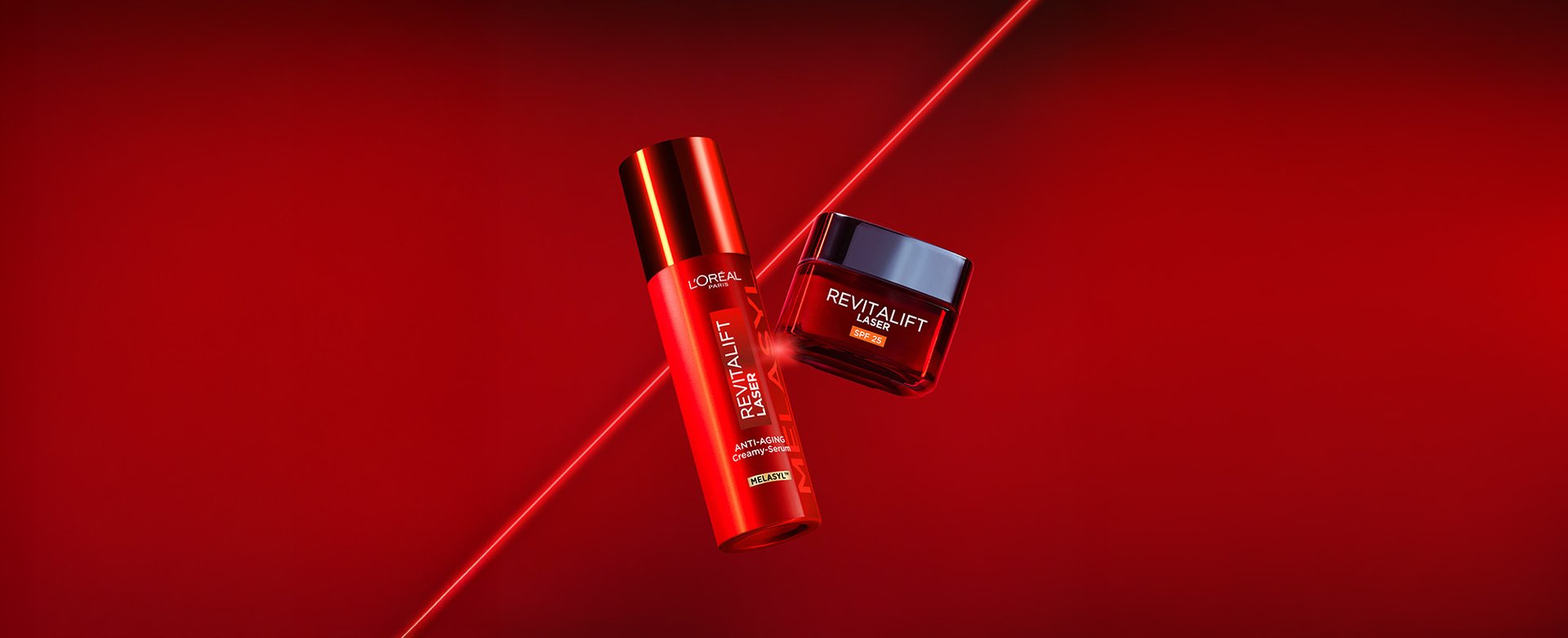 A step-by-step skincare routine infographic featuring L'Oréal Paris Revitalift Laser Melasyl Serum and Triple Action SPF 25 Day Cream for morning and evening dark spot correction.