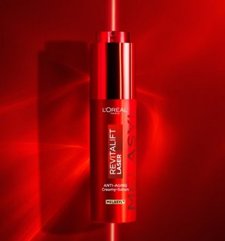 Packshot of L’Oréal Paris Revitalift Laser Triple Action Anti-Aging Creamy-Serum featuring Melasyl for advanced dark spot reduction and skin brightening.